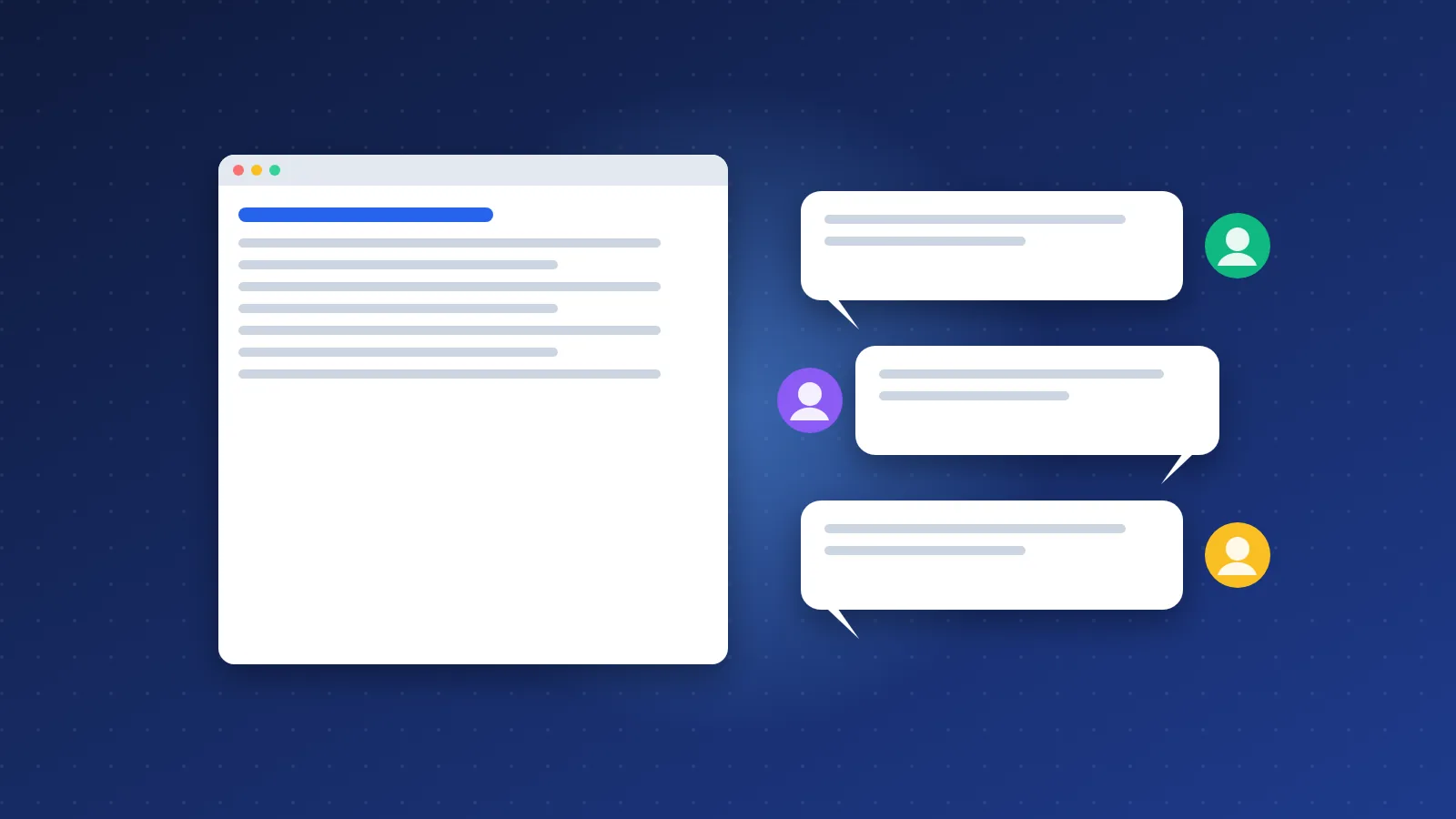 Illustration of a blog post with reader comments in speech bubbles