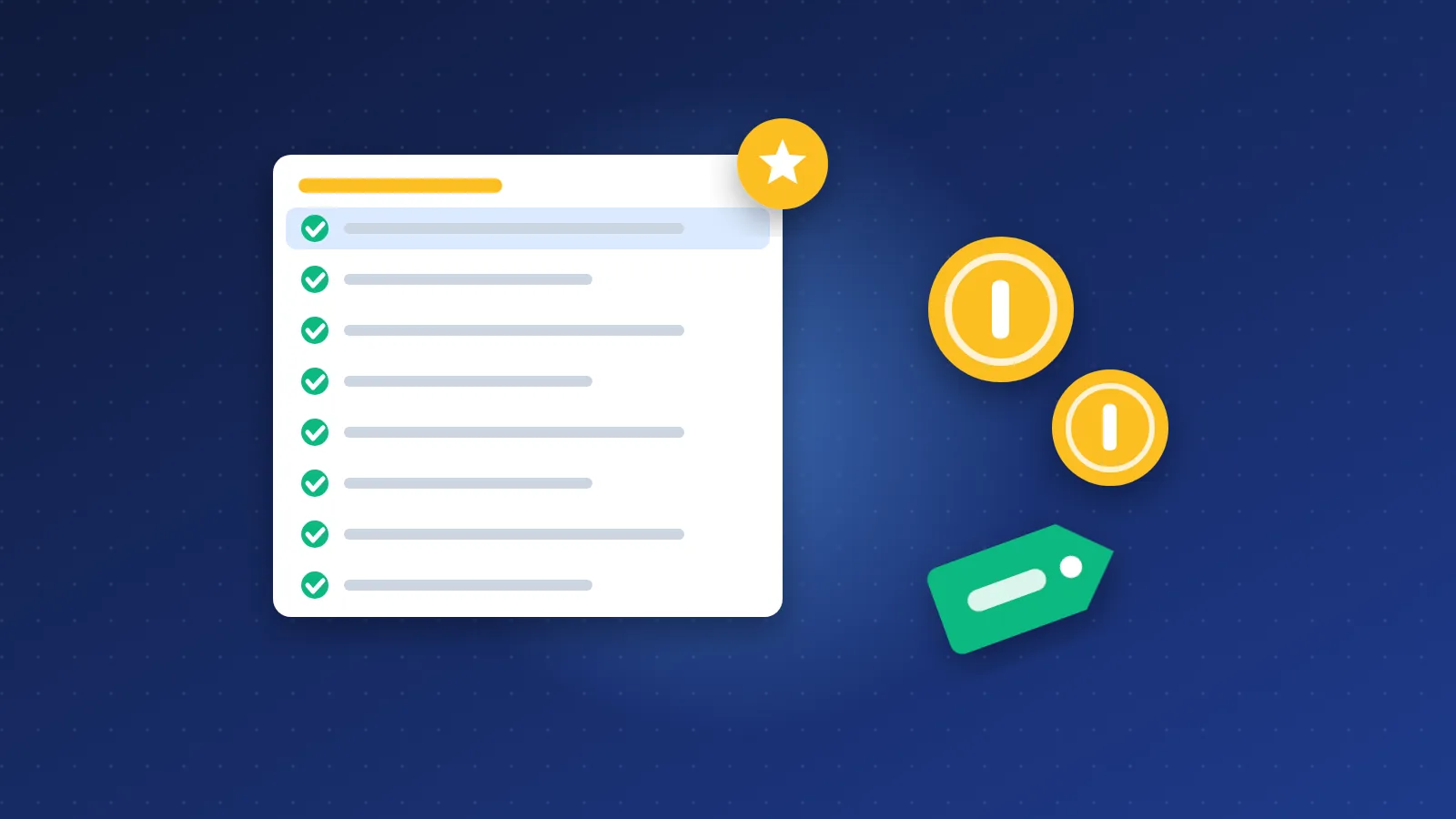 Illustration of a paid directory list with coins and a price tag