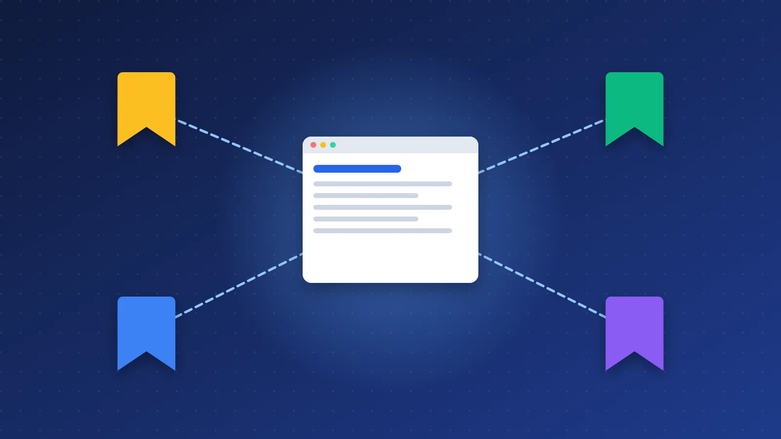 Illustration of bookmarks from several sites pointing to one web page