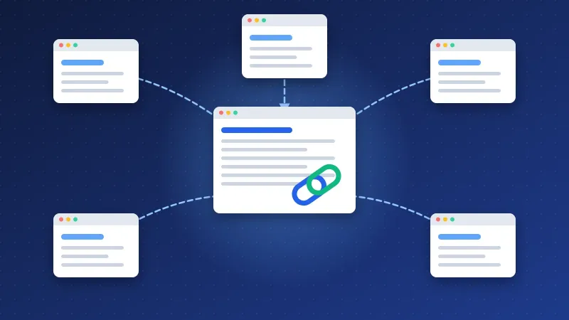 Illustration of several websites linking to one page, showing how backlinks work in SEO