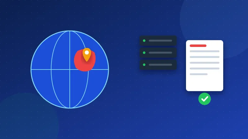 Illustration of a website moving through a licence document and a nearby server toward a search results page, showing the main steps of Baidu SEO.