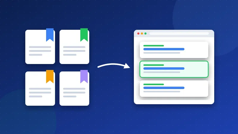 Illustration of a web page shared to a bookmark board and a classified ad board, with visitor arrows flowing back to the site.