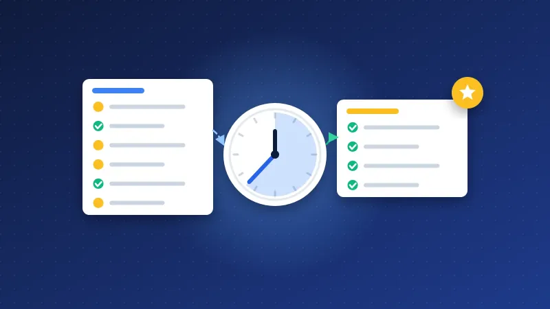 Illustration of a clock between a pending free directory queue and an approved paid directory list