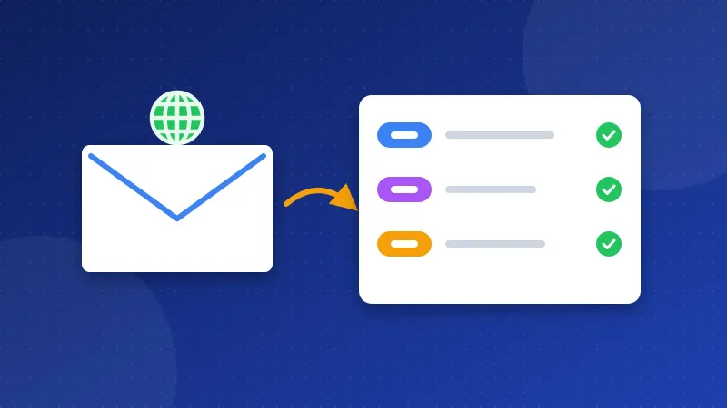 Illustration of an envelope with a globe next to a list of SPF, DKIM and DMARC records with green ticks