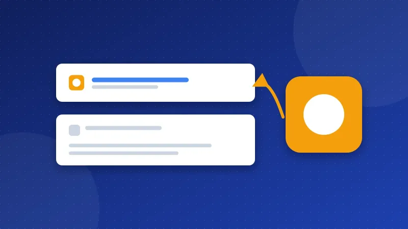 Illustration of a search result list where one row shows a grey placeholder globe and a hand places a bright square site icon in its spot.