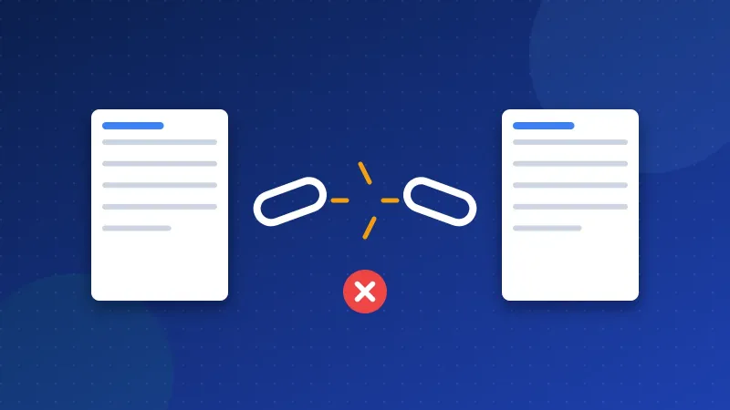 Illustration of a site map where one broken chain link between two pages is being repaired with a wrench.