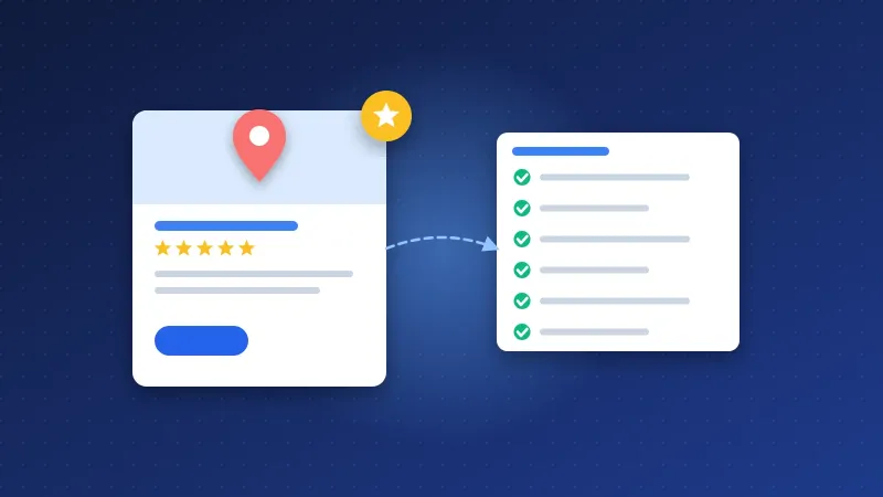 Illustration of a business profile card with star ratings next to a list of local directories