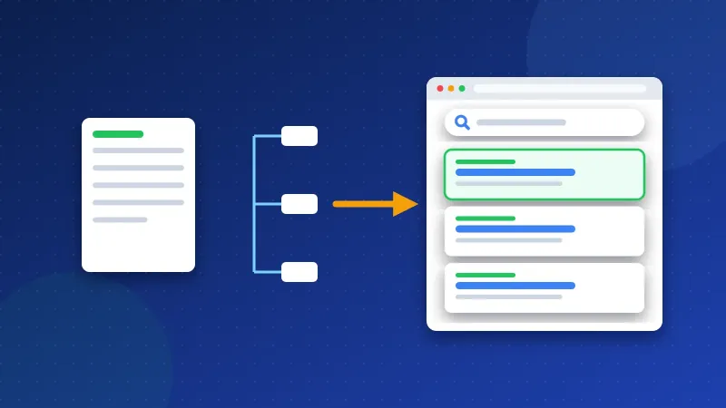 Illustration of a new website sending a sitemap to two search engine windows that add its pages to an index.