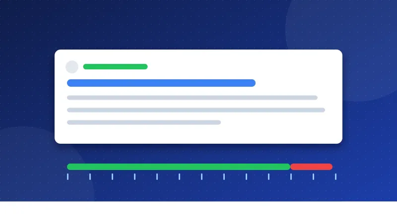Illustration of a search result card with a title bar and a description line being measured by a ruler, with the overflowing end trimmed away.
