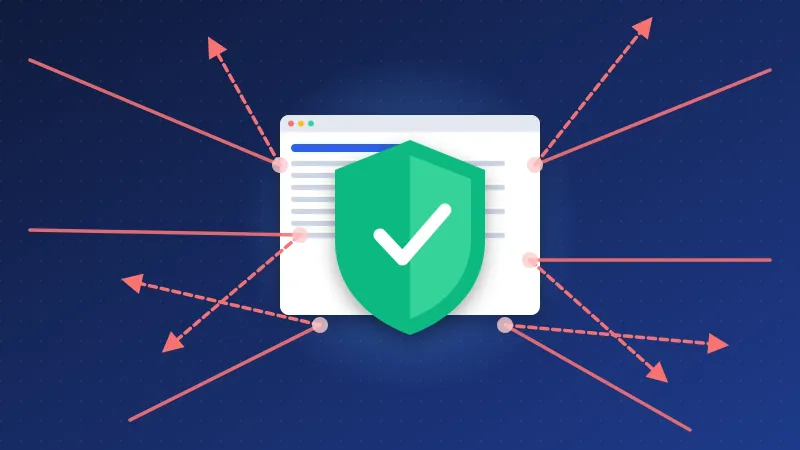 Illustration of a shield protecting a website from incoming spam links, a negative SEO defense