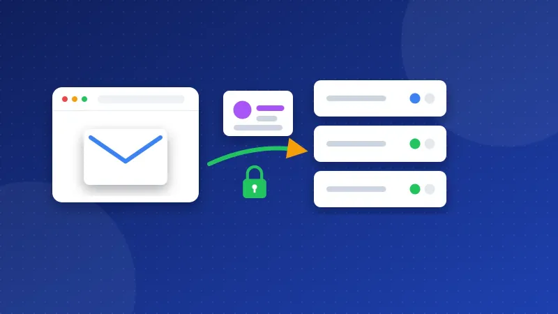 Illustration of an email app signing in with a token pass before sending mail through a locked SMTP connection.