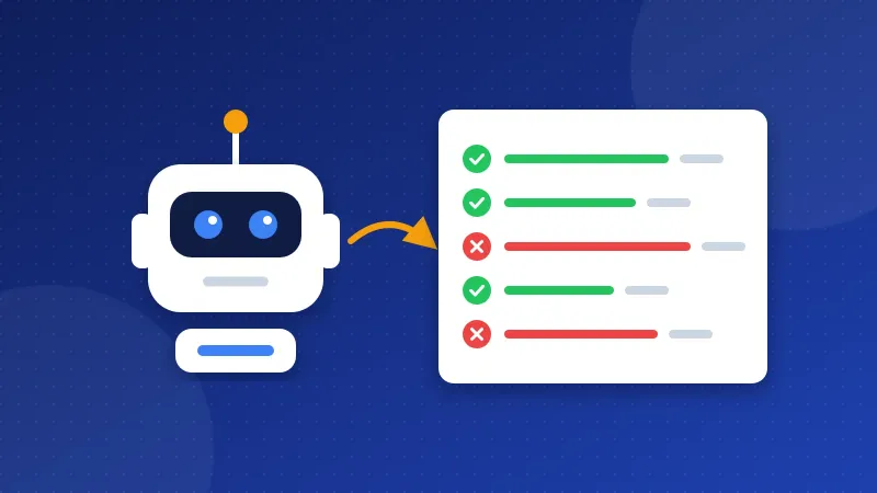 Illustration of a robot sending a list of allow and block rules with green ticks and red crosses