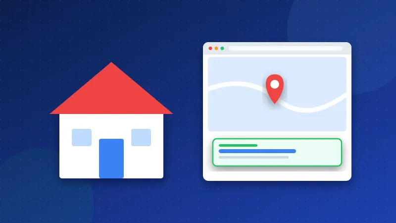 Illustration of a roofing company's website and map pin competing in local search results, with indexing shown as only the first step.