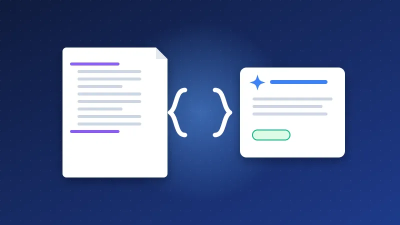 Illustration of structured data code feeding an AI-generated search answer