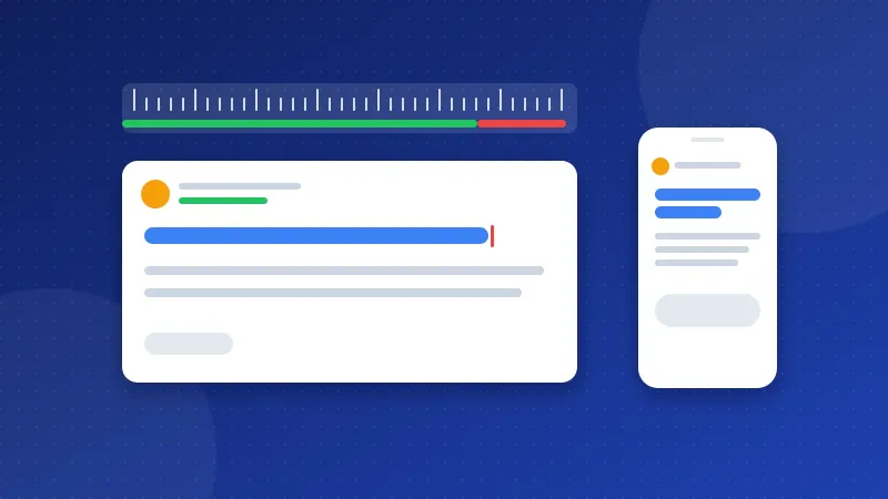 Illustration of a search result preview with a title length ruler on desktop and mobile