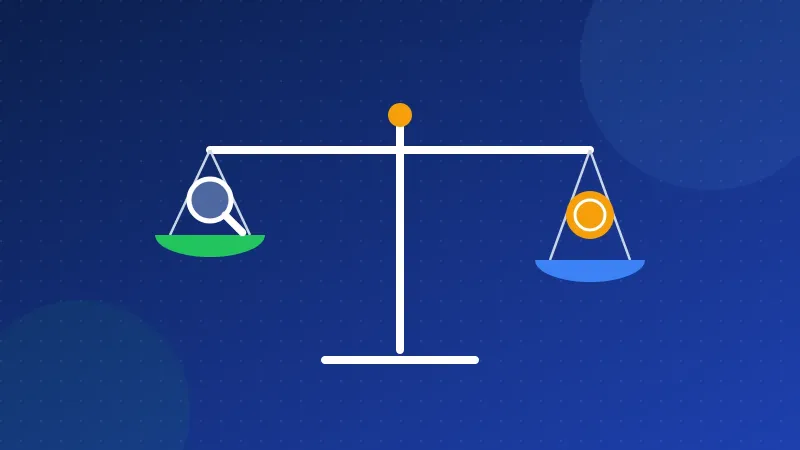 Illustration of a balance scale weighing a free keyword tool against a paid one.