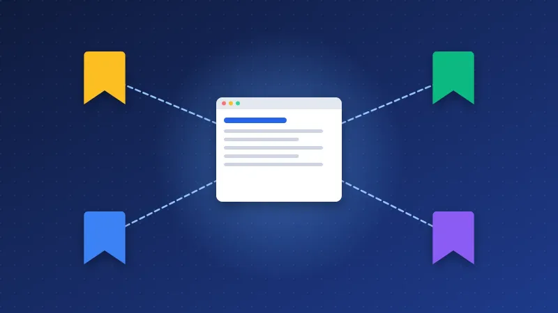 Illustration of bookmarks from several sites pointing to one web page