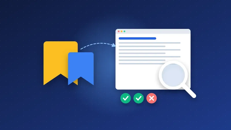 Illustration of social bookmarks linking to a page that is checked for indexing
