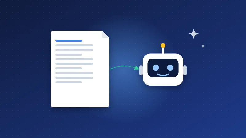 Illustration of a text file being read by an AI assistant robot