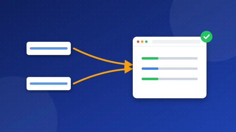Illustration of www vs non-www, with two identical browser cards where one sends a single arrow into the other, chosen card.
